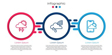 Fırtına, Gökkuşağı, bulutlar, yağmur ve hava tahminleri. Ticari bilgi şablonu. Vektör