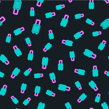 Seyahat simgesi için bavul siyah arkaplanda izole edilmiş kusursuz desen. Seyahat bagaj tabelası. Seyahat bagaj ikonu. Vektör