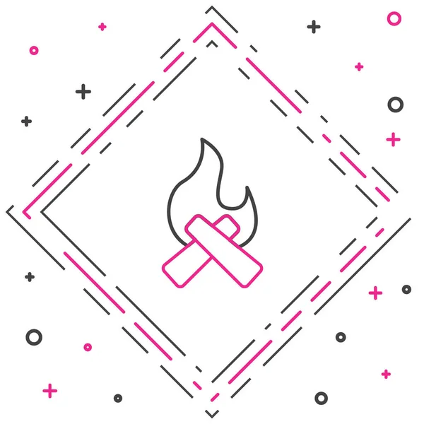 Line Campfire Symbol Isoliert Auf Weißem Hintergrund Brennendes Feuer Mit — Stockvektor