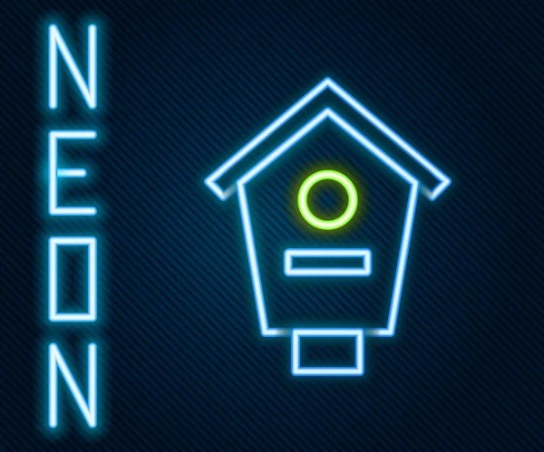 Gloeiende Neon Lijn Vogel Huis Pictogram Geïsoleerd Zwarte Achtergrond Nestbox — Stockvector