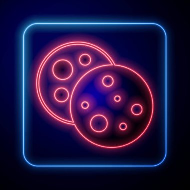 Parlayan neon kurabiyeler ya da siyah arka planda izole edilmiş çikolata ikonlu bisküviler. Vektör