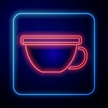 Siyah arka planda izole edilmiş parlak neon çay ikonu. Vektör