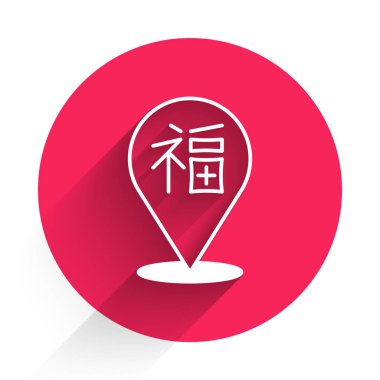 Beyaz Çin Yeni Yıl ikonu uzun gölge arkaplan izole. Kırmızı daire düğmesi. Vektör