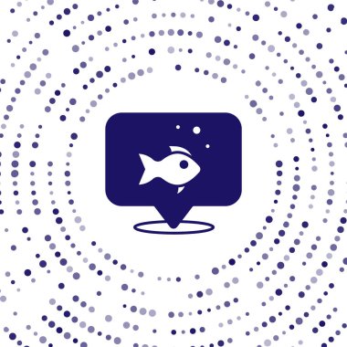 Mavi Balık simgesi beyaz arkaplanda izole edildi. Soyut çember rastgele noktalar. Vektör