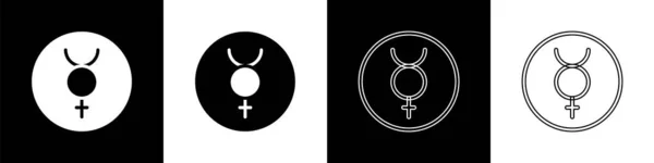 Állítsa Ősi Asztrológiai Szimbóluma Mercury Ikon Elszigetelt Fekete Fehér Alapon — Stock Vector