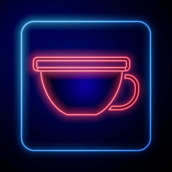 Gloeiende Neon Cup Tea Icoon Geïsoleerd Zwarte Achtergrond Vector — Stockvector