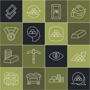 Altın külçeler, altın oklu büyüyen oklar, 24 bin madalya ve ikon. Vektör