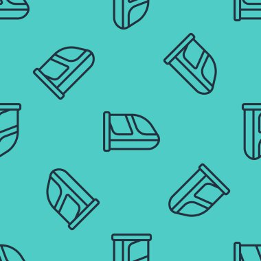 Black line Train and railway icon isolated seamless pattern on green background. Public transportation symbol. Subway train transport. Metro underground.  Vector