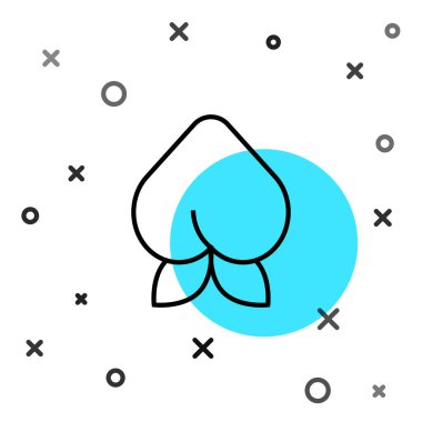 Siyah çizgi şeftali ya da nektarin, beyaz arkaplanda yaprak simgesi var. Rastgele dinamik şekiller. Vektör