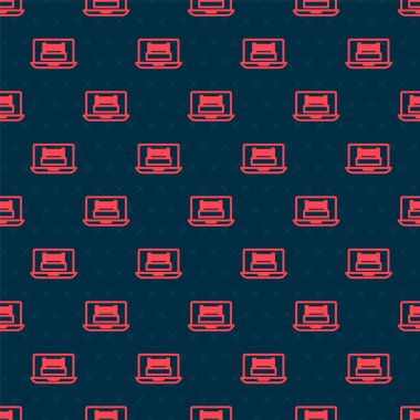 Kırmızı çizgi boks yüzüğü dizüstü bilgisayar simgesinde siyah arkaplanda izole edilmiş kusursuz desen gösteriyor. Vektör