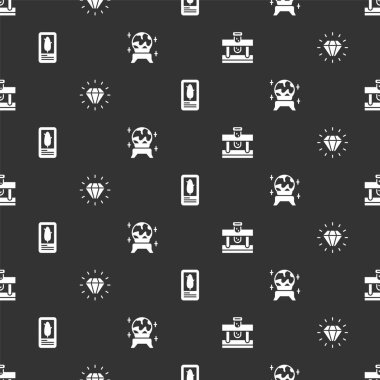 Şişeyi iksir, elmas, tarot kartları ve sihirli topla kusursuz bir şekilde ayarla. Vektör