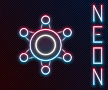 Parlayan neon hattı şerifi Hexagram simgesi siyah arka planda izole edildi. Polis rozeti ikonu. Renkli taslak konsepti. Vektör.