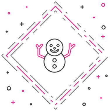 Beyaz arka planda izole edilmiş çizgi Noel Kardan Adam ikonu. Mutlu Noeller ve mutlu yıllar. Renkli taslak konsepti. Vektör