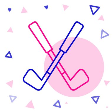 Çizgiyi aşan golf sopası simgesi beyaz arka planda izole edilmiş. Renkli taslak konsepti. Vektör