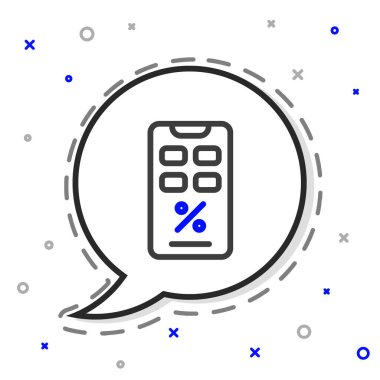 Beyaz arka planda yüzde yüz indirim ve cep telefonu simgesi izole edildi. Satış yüzdesi - fiyat etiketi, etiket. Renkli taslak konsepti. Vektör