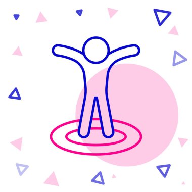 Beyaz arkaplanda izole edilmiş bir kişi simgesinin silueti olan çizgi haritası. GPS konum sembolü. Renkli taslak konsepti. Vektör