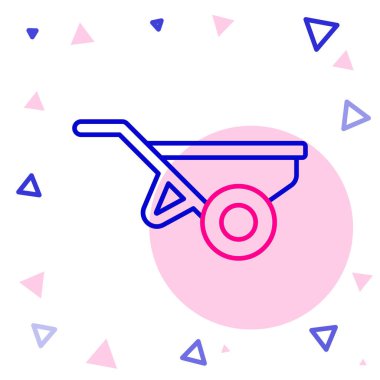 Çizgi El Arabası beyaz arka planda toprak simgesi ile izole edilmiş. Alet edevat. Tarım arabası tekerlek çiftliği. Renkli taslak konsepti. Vektör