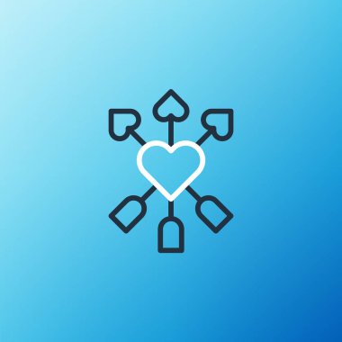 Mavi arka planda kalp ve ok simgesine sahip Line Amour sembolü. Aşk işareti. Sevgililer günün kutlu olsun. Renkli taslak konsepti. Vektör