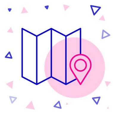 Beyaz arkaplanda konum imleci simgesi izole edilmiş çizgi haritası. Renkli taslak konsepti. Vektör