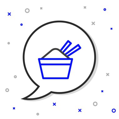 Çubuk ikonu beyaz arka planda izole edilmiş bir kasede çizgi pilavı. Geleneksel Asya yemekleri. Renkli taslak konsepti. Vektör