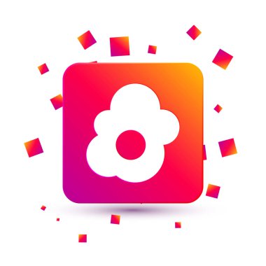 Beyaz arka planda izole edilmiş, çırpılmış yumurta ikonu. Ev yemeği, sahanda yumurta, sağlıklı kahvaltı, omlet ikonu. Kare renk düğmesi. Vektör