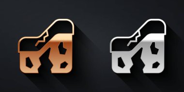 Siyah arkaplanda altın ve gümüş fay ikonu izole edildi. Yapısal jeoloji. Uzun gölge tarzı. Vektör