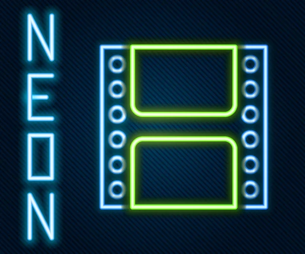 Gloeiende Neon Lijn Speel Video Pictogram Geïsoleerd Zwarte Achtergrond Filmstrip — Stockvector