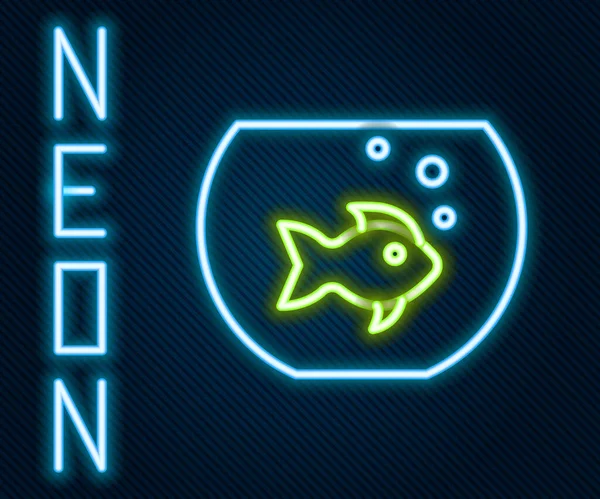 Ragyogó Neon Vonal Akvárium Hal Ikon Elszigetelt Fekete Alapon Kerek — Stock Vector