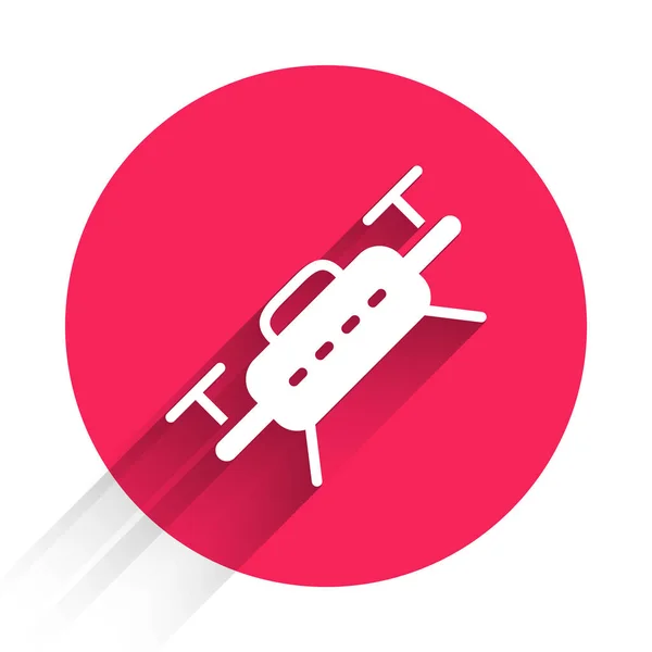 Ícone Voador Drone Branco Isolado Com Fundo Sombra Longa Quadrocopter —  Vetores de Stock