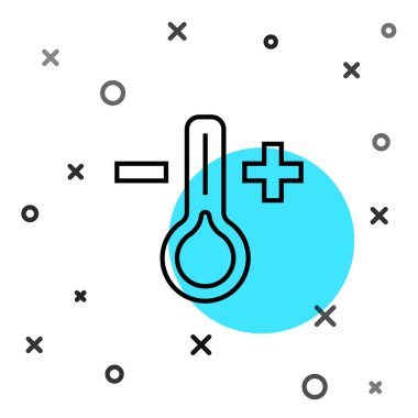 Siyah çizgi Meteoroloji termometresi beyaz arka planda izole edilmiş ikonu ölçüyor. Termometre termometresi sıcak ya da soğuk hava gösteriyor. Rastgele dinamik şekiller. Vektör