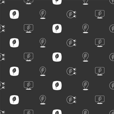 Eko dükkanı, yapraklı konum, Yaprak sembolü ve kusursuz desen ayarlayın. Vektör