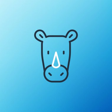 Gergedan çizgisi simgesi mavi arkaplanda izole edildi. Hayvan sembolü. Renkli taslak konsepti. Vektör