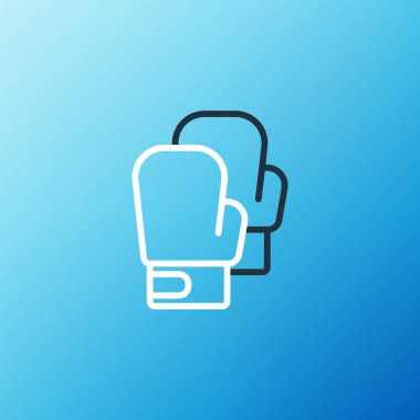 Mavi arkaplanda çizgi boks eldiveni simgesi izole edildi. Renkli taslak konsepti. Vektör