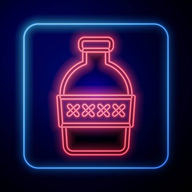 Siyah zemin üzerinde parlayan neon renkli su ikonu. Soda su içme tabelası. Vektör