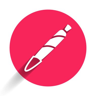 Beyaz marihuana esrarı, uzun gölgeli izole edilmiş ot ikonu. Uyuşturuculu sigara, esrar sarılmış sigara. Kırmızı daire düğmesi. Vektör