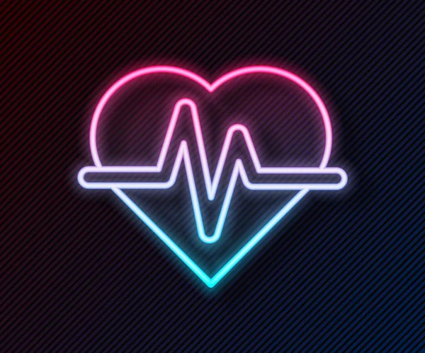 发光的霓虹灯线在黑色背景上孤立的心率图标 心跳的迹象 心脏脉搏图标 心电图图标 — 图库矢量图片
