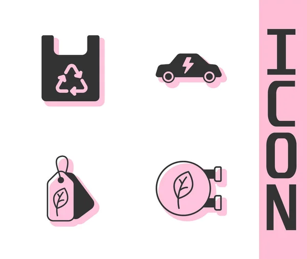 Комплект Eco Shop Shopping Bag Recycle Fleaf Electric Car Icon — стоковый вектор