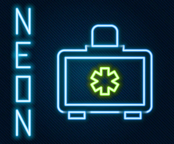 Gloeiende Neon Lijn Ehbo Kit Icoon Geïsoleerd Zwarte Achtergrond Medische — Stockvector