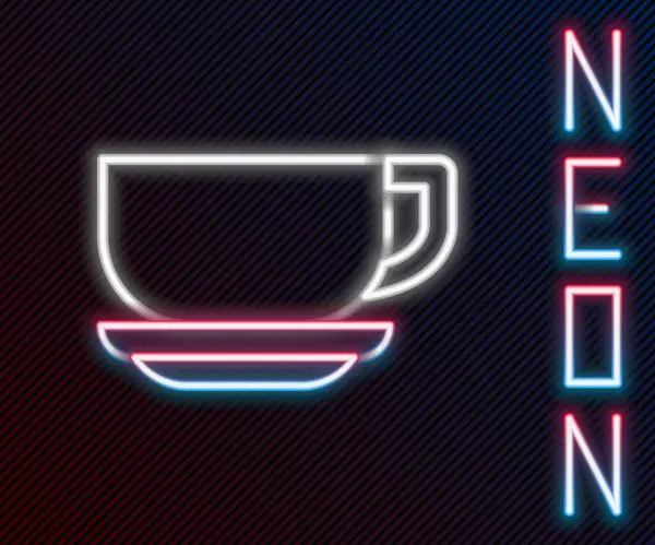 Glödande Neon Linje Kaffe Kopp Ikon Isolerad Svart Bakgrund Tekopp — Stock vektor