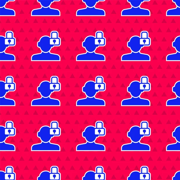 Mavi Kapalı Kişilik simgesi kırmızı arkaplanda izole edilmiş kusursuz desen. Ters psikoloji. Vektör