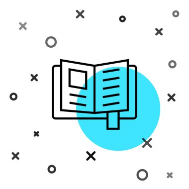 Siyah çizgi okuma kitabı simgesi beyaz arkaplanda izole edildi. Rastgele dinamik şekiller. Vektör.