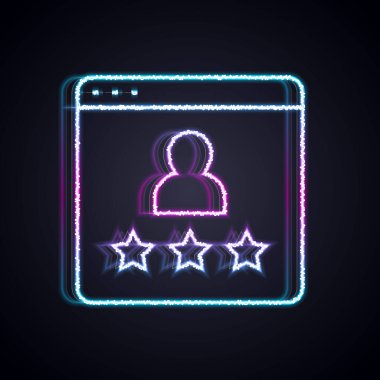 Parlayan neon hattı tüketicisi veya müşteri ürün derecelendirme simgesi siyah arkaplanda izole edildi. Vektör.