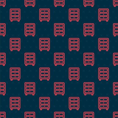 Kırmızı çizgi Arşiv kağıt çekmece simgesi siyah arkaplanda izole edilmiş kusursuz desen. İçinde belgeler olan çekmece. Dosya dolabı çekmecesi. Ofis mobilyası. Vektör