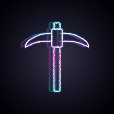 Parlayan neon çizgisi Kazma simgesi siyah arkaplanda izole edildi. Vektör