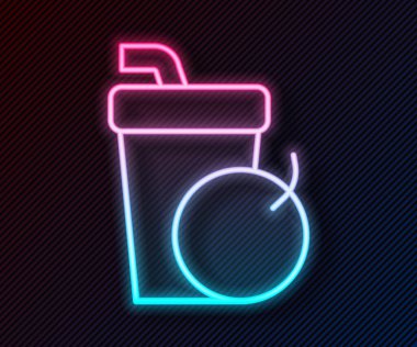Parlayan neon hattı Taze smoothie simgesi siyah arkaplanda izole edildi. Vektör