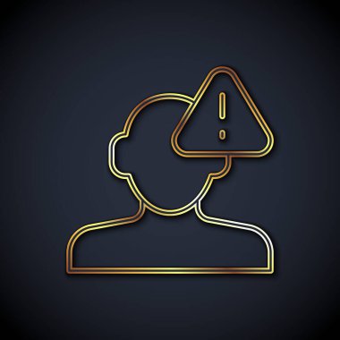 Altın çizgi, siyah arkaplanda izole edilmiş psikoloji ikonunda sorun bulmak. Vektör