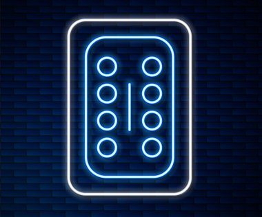 Parlayan neon hattı sakinleştirici hap ikonu tuğla duvar arkasında izole edilmiş. Vektör