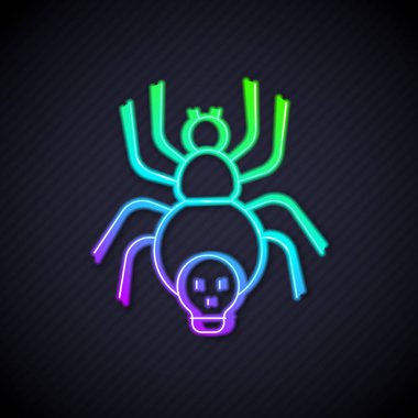 Glowing neon line Poisonous spider icon isolated on black background. Happy Halloween party.  Vector