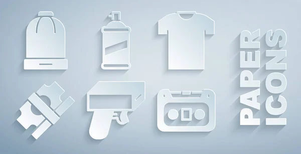 Set Pistola Dinero Camiseta Dinero Efectivo Papel Stacks Cinta Cassette — Vector de stock
