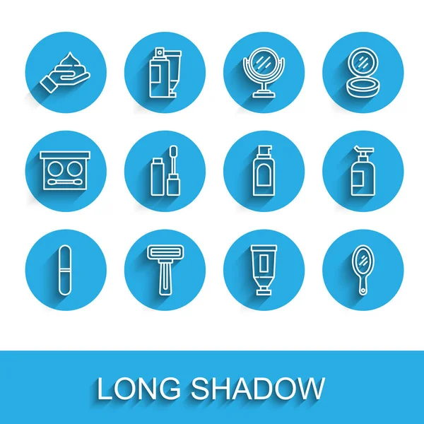 Set Line Nail File Shaving Razor Cream Lotion Cosmetic Tube — Stock Vector
